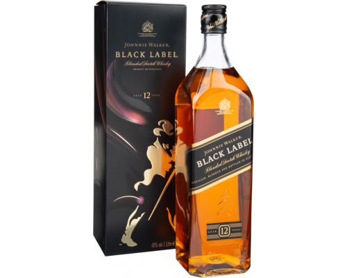 Виски JOHNNIE WALKER Black Label Шотландский купажированный 12 лет, 40%, п/у, 1л, Великобритания, 1 L