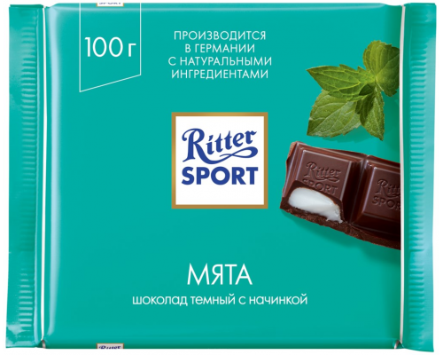 Шоколад темный RITTER SPORT Мята, 100г, Германия, 100 г