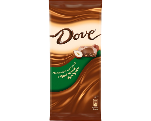 Шоколад DOVE Молочный с дробленым фундуком, 90г, Россия, 90 г