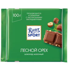 Шоколад молочный RITTER SPORT Лесной орех, 100г, Германия, 100 г