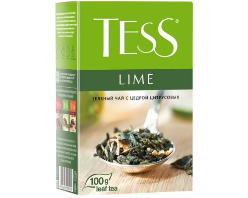 Чай зеленый TESS Lime с цедрой цитрусовых и ароматом лайма листовой, 100г, Россия, 100 г