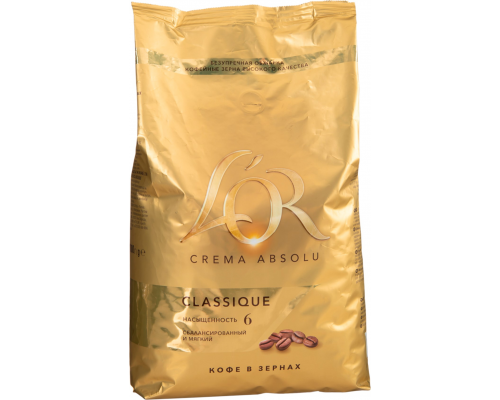 Кофе зерновой L’OR Crema Absolu Classique натуральный жареный, 1кг, Россия, 1000 г