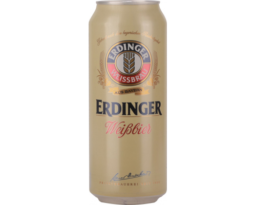 Пиво светлое ERDINGER пшеничное нефильтрованное непастеризованное неосветленное, 5,3%, ж/б, 0.5л, Германия, 0.5 L