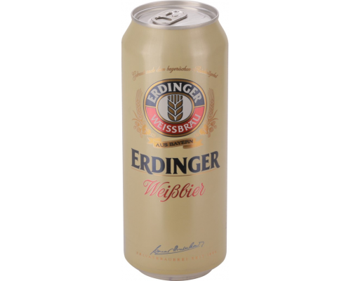 Пиво светлое ERDINGER пшеничное нефильтрованное непастеризованное неосветленное, 5,3%, ж/б, 0.5л, Германия, 0.5 L