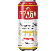 Пиво светлое PRAGA Premium Pils фильтрованное пастеризованное, 4,7%, ж/б, 0.5л, Чехия, 0.5 L