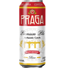 Пиво светлое PRAGA Premium Pils фильтрованное пастеризованное, 4,7%, ж/б, 0.5л, Чехия, 0.5 L