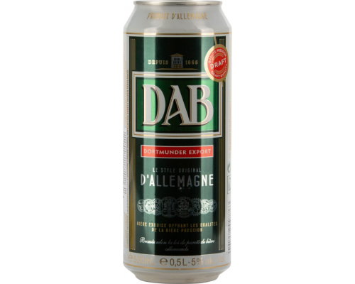 Пиво светлое DAB пастеризованное фильтрованное, 5%, ж/б, 0.5л, Германия, 0.5 L