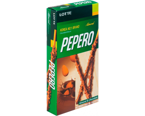 Соломка LOTTE Almond Pepero в шоколадной глазури с миндалем, 36г, Корея, 36 г