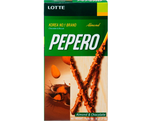 Соломка LOTTE Almond Pepero в шоколадной глазури с миндалем, 36г, Корея, 36 г