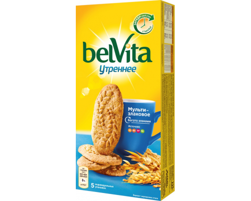 Печенье BELVITA Утреннее Мультизлаковое, 225г, Россия, 225 г