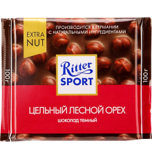 Шоколад темный RITTER SPORT Цельный лесной орех, 100г, Германия, 100 г