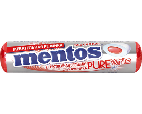 Жевательная резинка MENTOS Pure white со вкусом клубники, 15,5г, Россия, 15,5 г