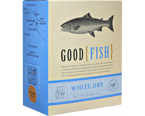 Вино GOOD FISH белое сухое, 3л, Россия, 3 L