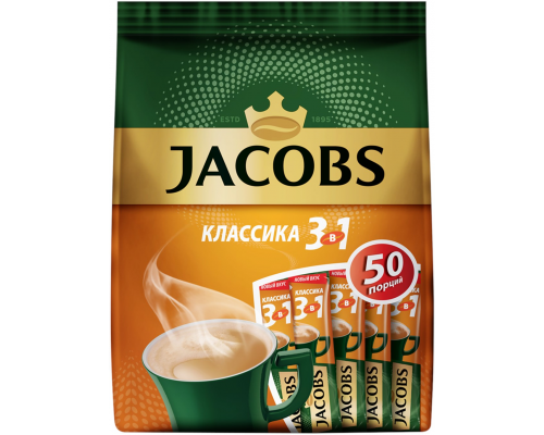 Напиток кофейный растворимый JACOBS Классика 3 в 1, 50пак, Россия, 50 пак