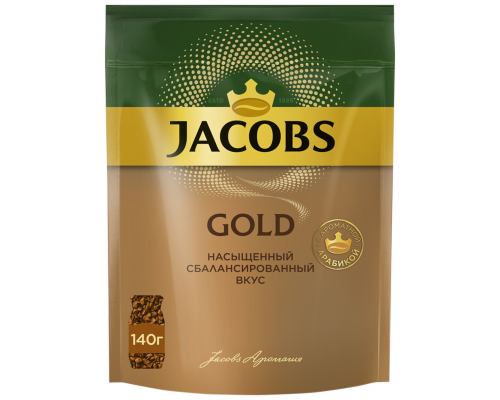 Кофе растворимый JACOBS Gold натуральный сублимированный, 140г, Россия, 140 г