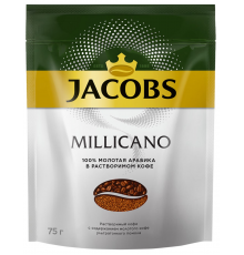 Кофе растворимый с добавлением молотого JACOBS Millicano натуральный сублимированный, 75г, Россия, 75 г