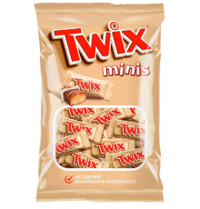 Конфеты TWIX Minis с печеньем и карамелью, покрытые молочным шоколадом, 184г, Россия, 184 г