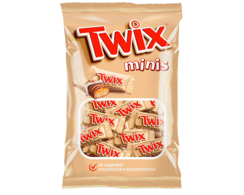 Конфеты TWIX Minis с печеньем и карамелью, покрытые молочным шоколадом, 184г, Россия, 184 г