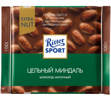 Шоколад молочный RITTER SPORT Цельный миндаль, 100г, Германия, 100 г