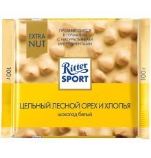 Шоколад белый RITTER SPORT Цельный лесной орех и хлопья, 100г, Германия, 100 г