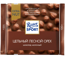 Шоколад молочный RITTER SPORT Цельный лесной орех, 100г, Германия, 100 г