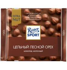 Шоколад молочный RITTER SPORT Цельный лесной орех, 100г, Германия, 100 г