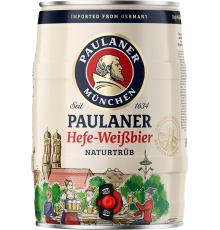 Пиво светлое PAULANER Hefe-Weissbier нефильтрованное пастеризованное, 5,5%, ж/б, 5л, Германия, 5 L