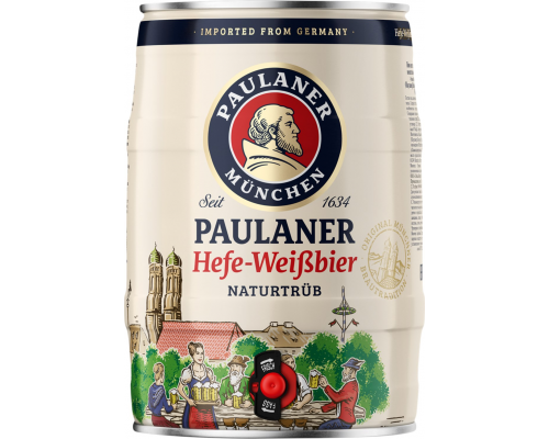 Пиво светлое PAULANER Hefe-Weissbier нефильтрованное пастеризованное, 5,5%, ж/б, 5л, Германия, 5 L