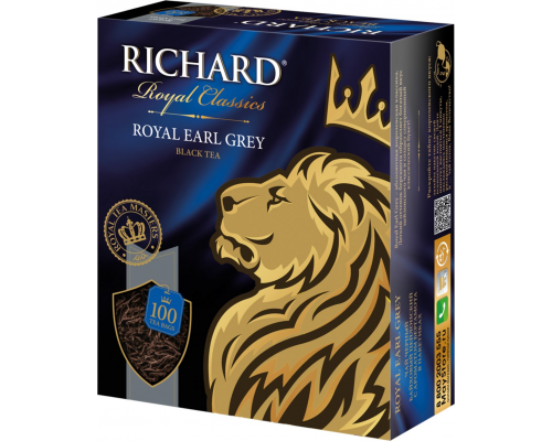 Чай черный RICHARD Royal Earl Grey Цейлонский с ароматом бергамота байховый, 100пак, Россия, 100 пак