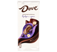 Шоколад молочный DOVE с изюмом и дробленым фундуком, 90г, Россия, 90 г