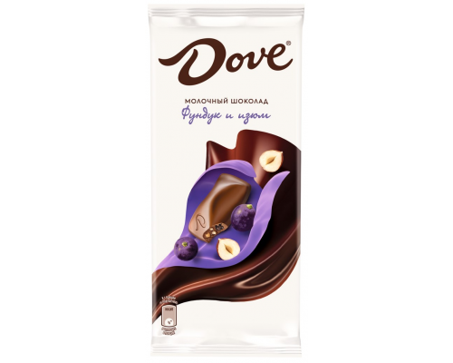 Шоколад молочный DOVE с изюмом и дробленым фундуком, 90г, Россия, 90 г