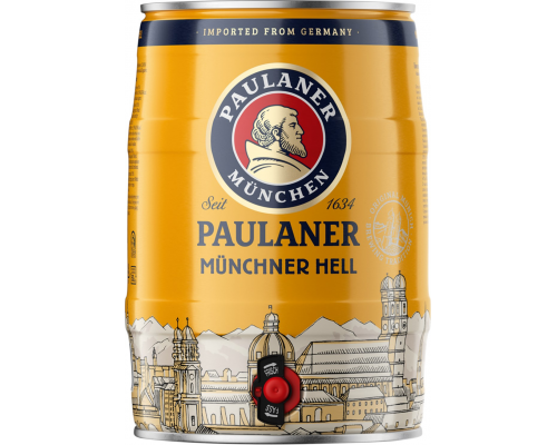 Пиво светлое PAULANER Munchner hell фильтрованное пастеризованное, 4,9%, ж/б, 5л, Германия, 5 L