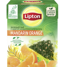 Чай зеленый LIPTON Mandarin Orange Green Tea байховый с цедрой цитрусовых, 20пир, Россия, 20 пир