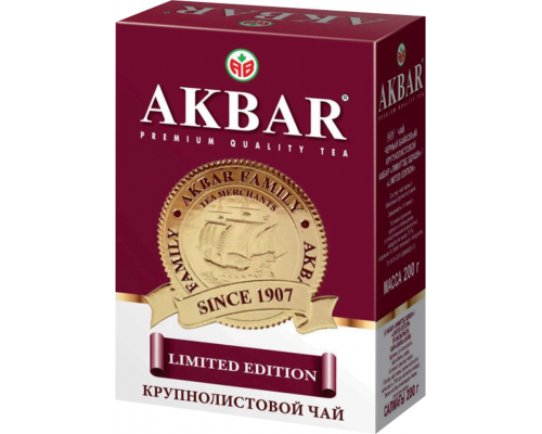 Чай черный AKBAR Limited Edition байховый, листовой, 200г, Россия, 200 г