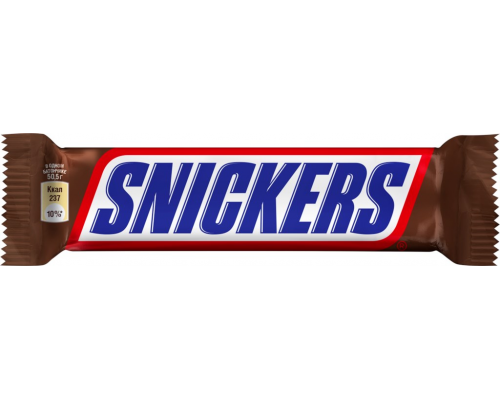 Батончик шоколадный SNICKERS с жаренным арахисом, карамелью и нугой, 50,5г, Россия, 50,5 г