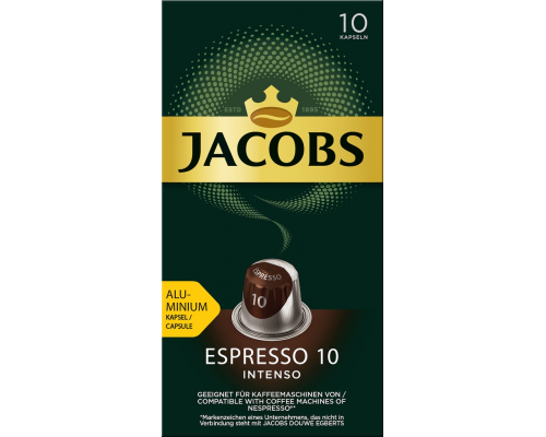 Кофе молотый в капсулах JACOBS Espresso 10 Intenso натуральный жареный, 10кап, Франция, 52 г