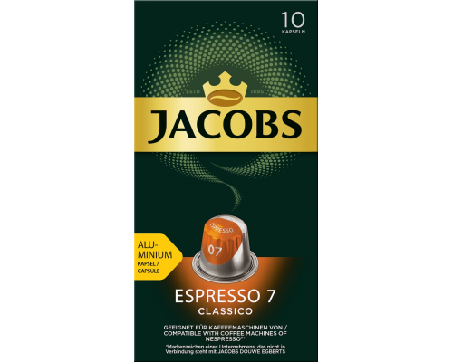 Кофе молотый в капсулах JACOBS Espresso 7 Classico натуральный жареный, 10кап, Франция, 52 г