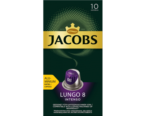 Кофе молотый в капсулах JACOBS Lungo 8 Intenso натуральный жареный, 10кап, Франция, 52 г