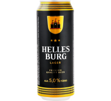 Пиво светлое HELLES BURG фильтрованное пастеризованное, 5%, ж/б, 0.5л, Литва, 0.5 L