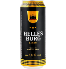 Пиво светлое HELLES BURG фильтрованное пастеризованное, 5%, ж/б, 0.5л, Литва, 0.5 L