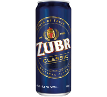 Пиво светлое ZUBR Classic фильтрованное пастеризованное, 4,1%, ж/б, 0.5л, Чехия, 0.5 L