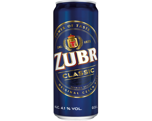 Пиво светлое ZUBR Classic фильтрованное пастеризованное, 4,1%, ж/б, 0.5л, Чехия, 0.5 L