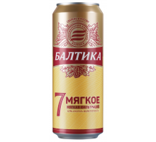 Пиво светлое БАЛТИКА №7 Мягкое фильтрованное, пастеризованное, 4,7%, ж/б, 0.45л, Россия, 0.45 L