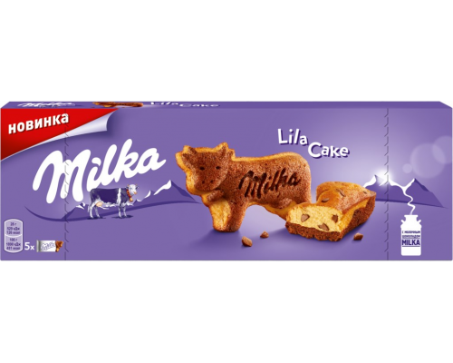 Пирожное бисквитное MILKA Lila Cake двухслойное, с кусочками молочного шоколада и бисквит с какао, 140г, Польша, 140 г