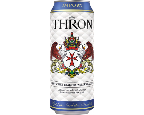 Пиво светлое THRON Lager фильтрованное пастеризованное, 5%, ж/б, 0.5л, Германия, 0.5 L