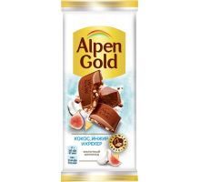 Шоколад молочный ALPEN GOLD с сушеным инжиром, кокосовой стружкой и соленым крекером, 85г, Россия, 85 г