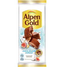 Шоколад молочный ALPEN GOLD с сушеным инжиром, кокосовой стружкой и соленым крекером, 85г, Россия, 85 г