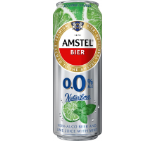 Напиток пивной безалкогольный AMSTEL 0.0. Natur Лайм и мята нефильтрованный, пастеризованный осветленный, не более 0,3%, ж/б, 0.43л, Россия, 0.43 L