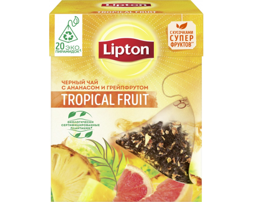 Чай черный LIPTON Tropical Fruit Tea с кусочками фруктов, 20пир, Россия, 20 пир