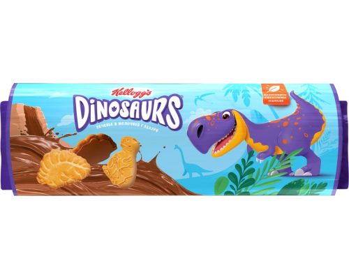 Печенье сахарное KELLOGG'S Dinosaurs в молочной глазури, 191г, Россия, 191 г